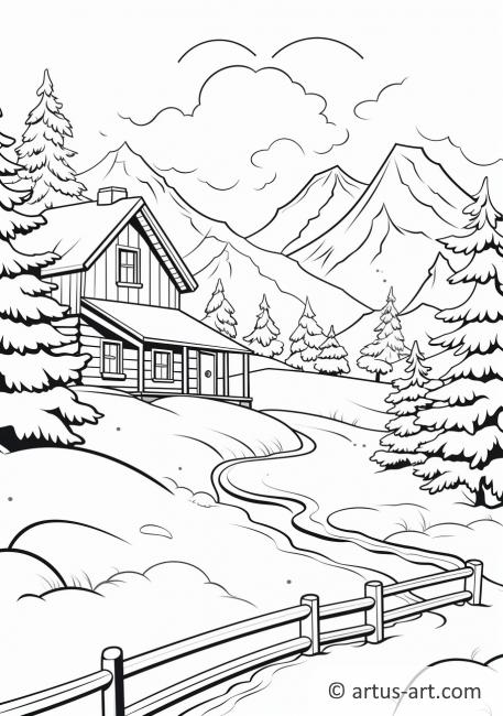 Página para colorir de paisagem de inverno